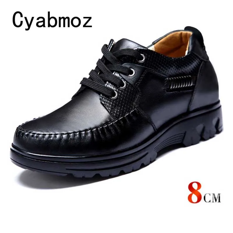 Удобная обувь из телячьей кожи, визуально увеличивающая рост; мужская обувь, увеличивающая рост, на 8 см; Черная повседневная обувь, увеличивающая рост