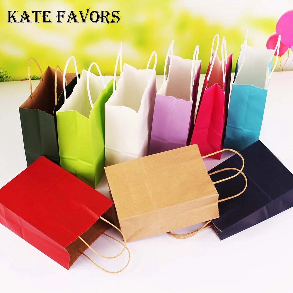 

White Kraft Paper Gift Bag With Handle Wedding Birthday Party Gift Package Bags Party Paper Bags For Food Packaging