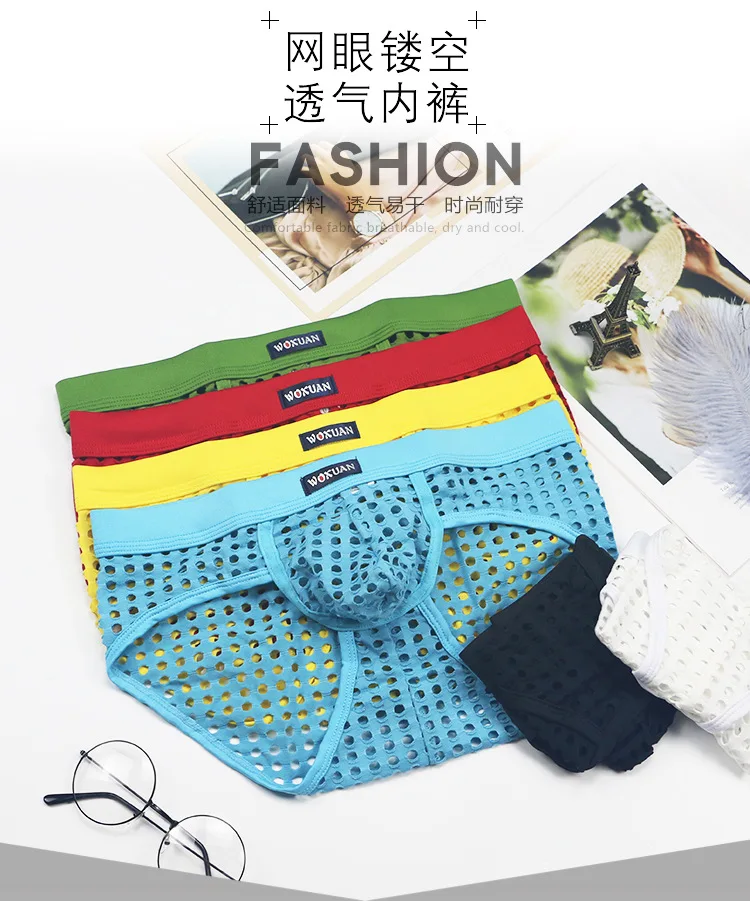 Man Undershorts Male Erotic Lingerie Wild Snug Breathable Mesh U Convex PouchUnderwear Semitransparent Briefs Fishnet Lingerie_000