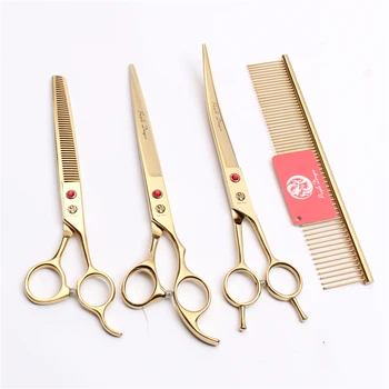 

4Pcs Suit 8.0" Japan Purple Dragon Gold Comb+Cutting+Thinning Scissors+Up Curved Shears Professional Hairdresser for dogs Z3005