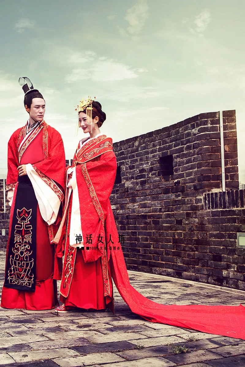 Китайский стиль, свадебное платье hanfu, красное, великолепное, Сучжоу, с вышивкой, костюм для влюбленных, дизайн, Китай, королевская одежда для пар, наряд