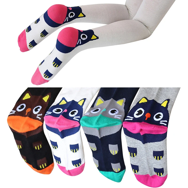 

Spring Autumn Cotton Tights For Girls Cartoon Cat Girls Baby Tights Pantyhose Fashion Knitted Cute Kids Stocking Baby Pantyhose