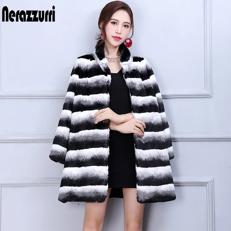 Beste Nerazzurri Winter Chinchilla Bontjas Vrouwen Mode 2019 Runway Luxe Lange Mouwen Thicken Plus Size Faux Fur jas 5xl 6xl