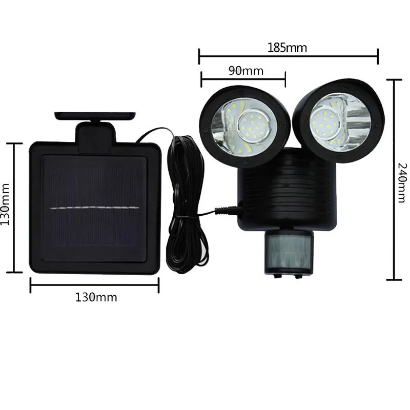 Comprar Lámpara Solar binvial 2 Sensor de cabeza impermeable 22LED jardín patio al aire libre patio Solar luces LED para la decoración del jardín
