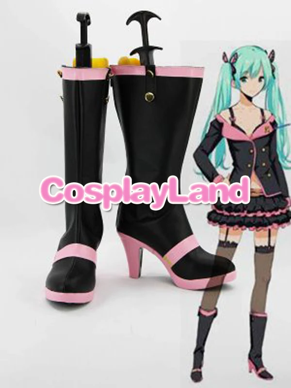 Customize Boots Vocaloid Hatsune Mike Pink and Black Hight Heel Cosplay