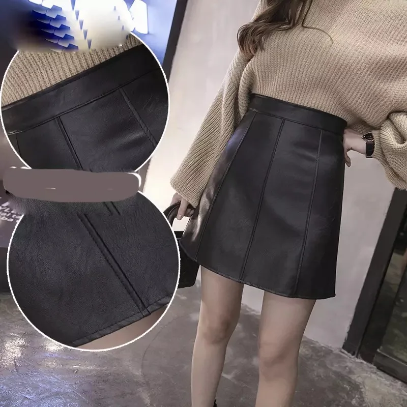 Пикантные кожаные мини-юбка Черный Карандаш pu линии искусственного юбки зимняя одежда женские большие размеры jupe офис в Корейском стиле