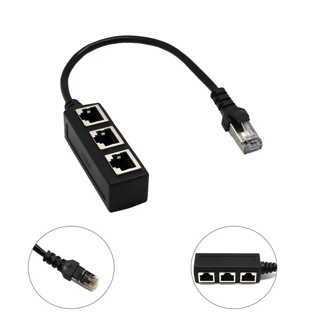 

LAN Ethernet Network RJ45 Connector Splitter Adapter Cable for Networking Extension 1 Male To 3 Female