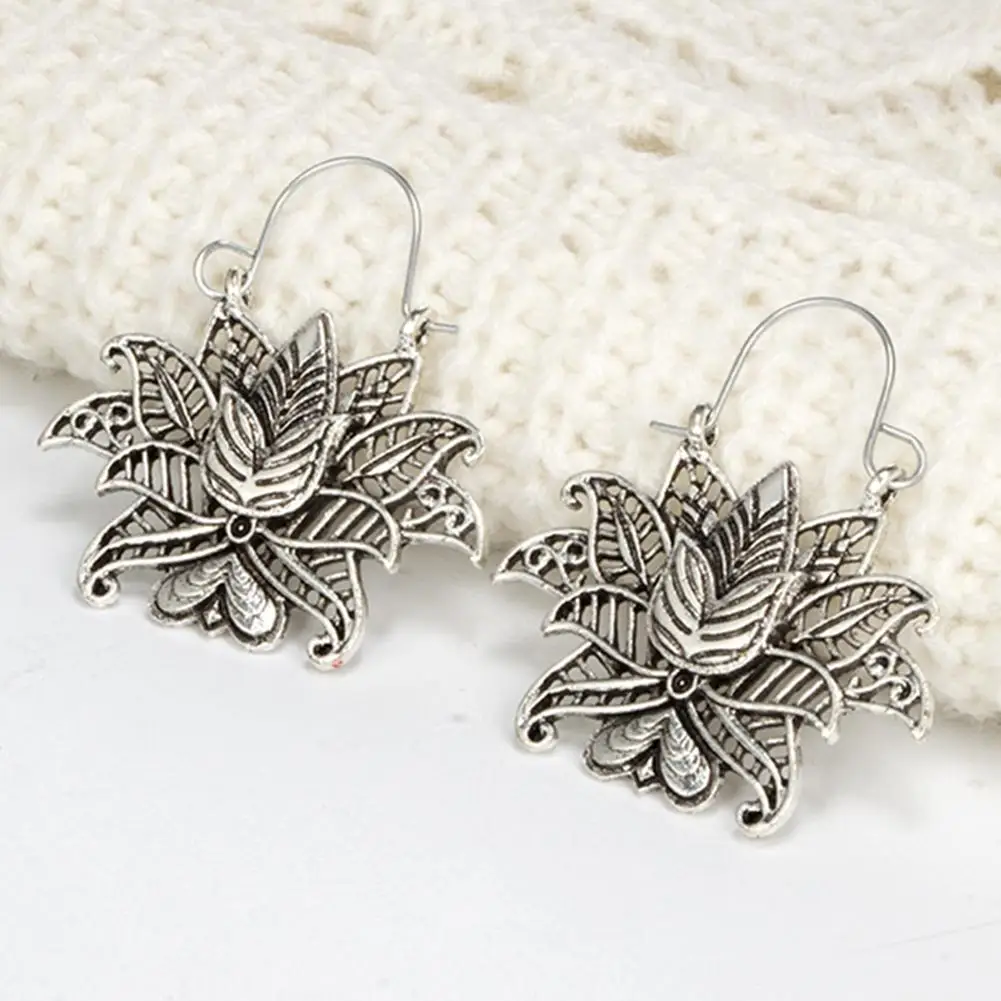 Fashion Women Vintage Hollow Flower Lotus Heart Earrings Party Jewelries Gift aretes de mujer modernos 2019 | Украшения и