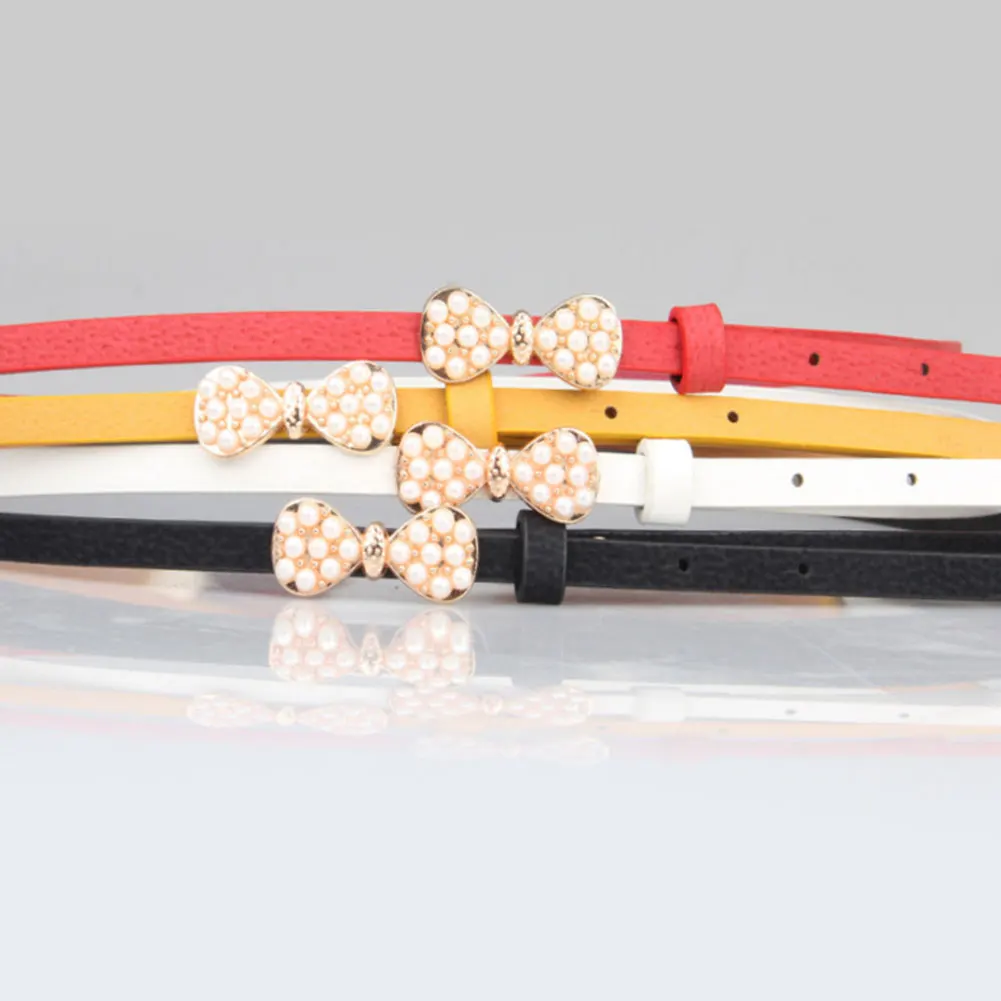 

New Popular European Fashion Belts Exquisite Pearl Bow Cummerbund Thin Female Leather Waist Belt Strap Belts Women