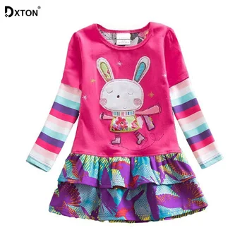 

Dxton Kids Dress For Girls Rabbit Princess Girls Dress Patchwork Girls Autumn Dress Cartoon Long Sleeve Dress for Girls 2-8 Year