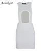 2022 Summer Women Sleeveless Sexy Off  Front Slit Sheath Fashion Slim Casual Party Club Bodycon Mini Dress ► Photo 3/6