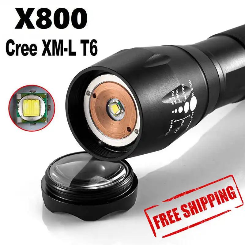 

G700 Flashlight 5000lm BRIGHT X800 Tactical LED Military Design torch flashlight t6 laser pointer,use 18650/AAA battery #3S25