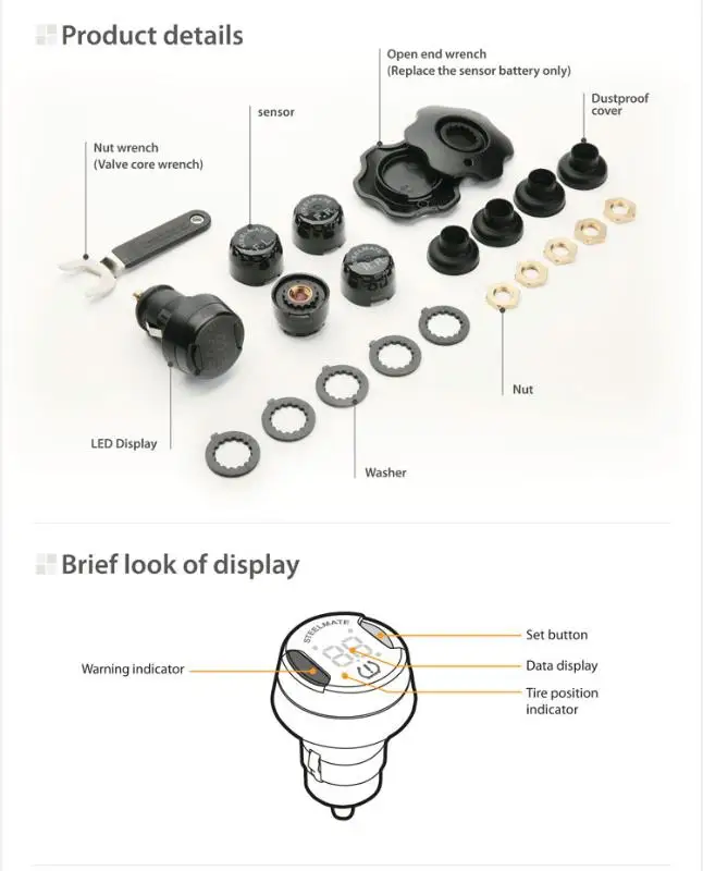 STEELMATE Wireless TMPS Tire Pressure Monitoring Intelligent System DIY High Precision 