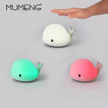 MUMENG LED Night Light Motion Sensor Baby USB Cute Whale Rechargeable Children Night Lamp Toy Lights Silicone Safety dolphin