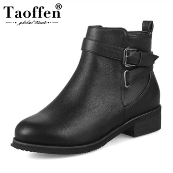 

TAOFFEN Plus Size 32-48 Women Ankle Boots Metal Buckle Winter Flats Boots Fur Warm Short Boots Woman Shoes Fashion Boots