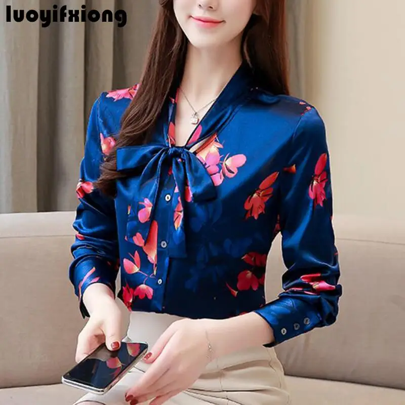 

2019 New Elegant Long Sleeve Womens Tops and Blouses Floral Print Women Shirts Office Work Plus Size Casual Shirt Blusas Mujer
