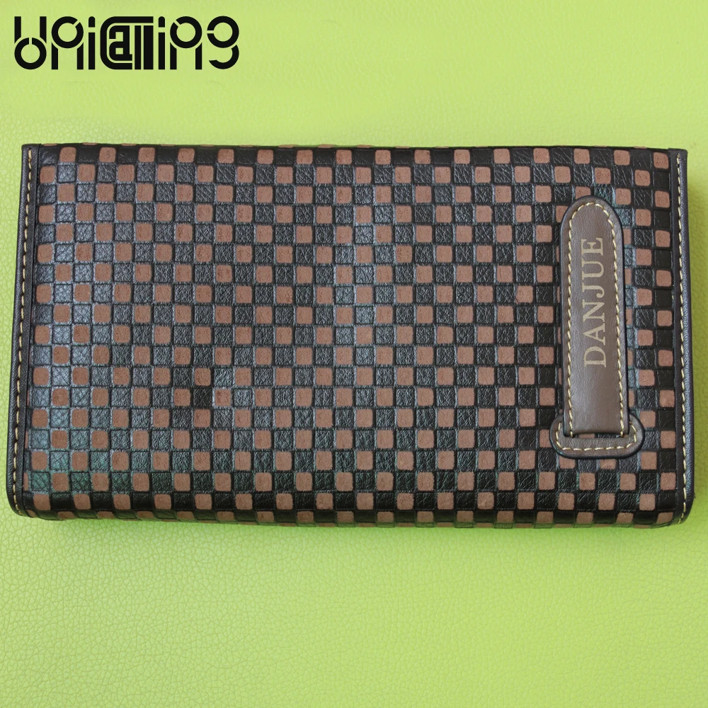 

Fashion brand Plaid cow leather men wallets zipper Top grade Card holder Business long Clutch bag Genuine Leather