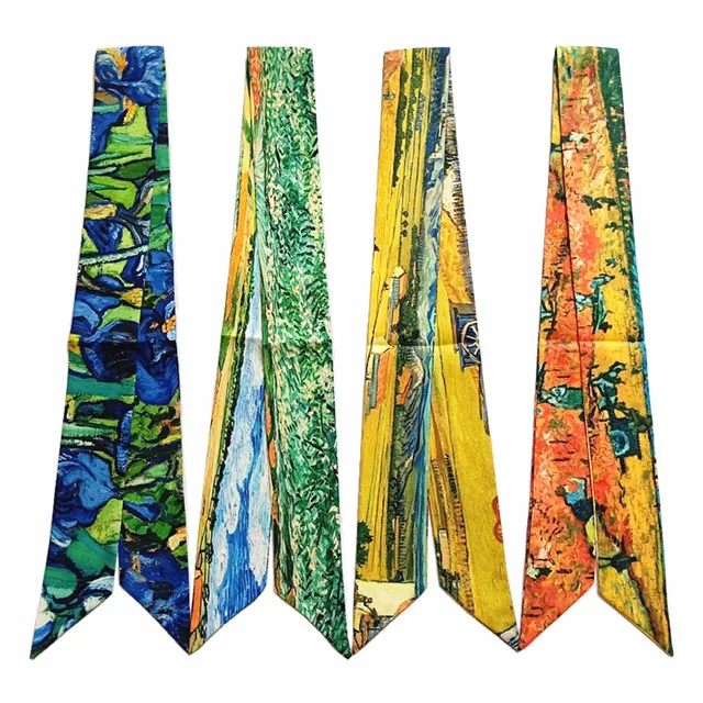 Van Gogh Oil Painting Multi-function Bag Scarves Skinny Scarves For Ladies New Silk Scarf Women Head Scarf Wrist Towel 5