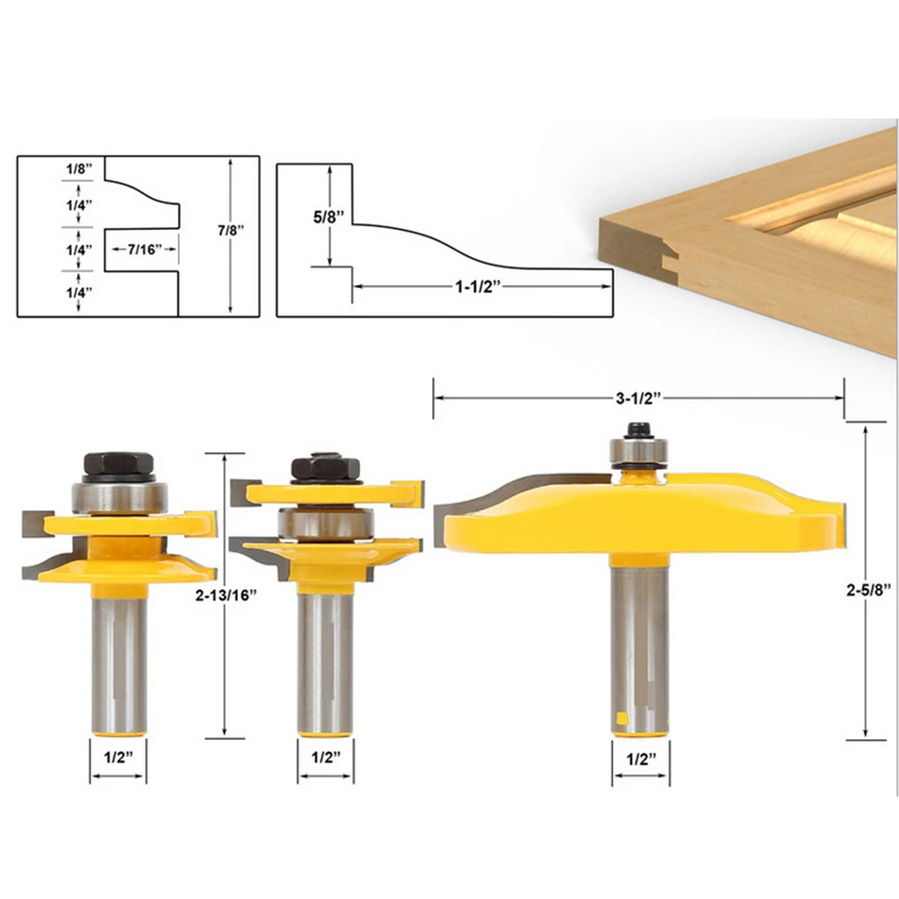 High Quality 3PCS 1 2 Shank Ogee Rail Stile Router Bit Cove Raised Panel Tools Woodworking