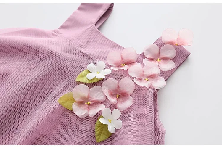 2018 Summer 2-12 Years Children Birthday Solid Color Flower Decoration Princess Elegant Sleeveless Kids Girl Party Dress (18)