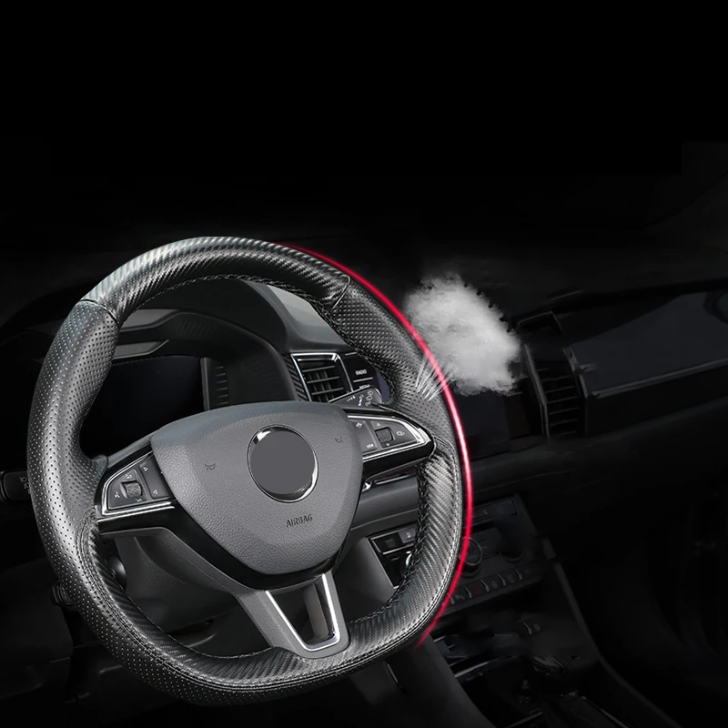 Lsrtw2017 углеродное волокно натуральная кожа чехол рулевого колеса автомобиля для Skoda Kodiaq Gt