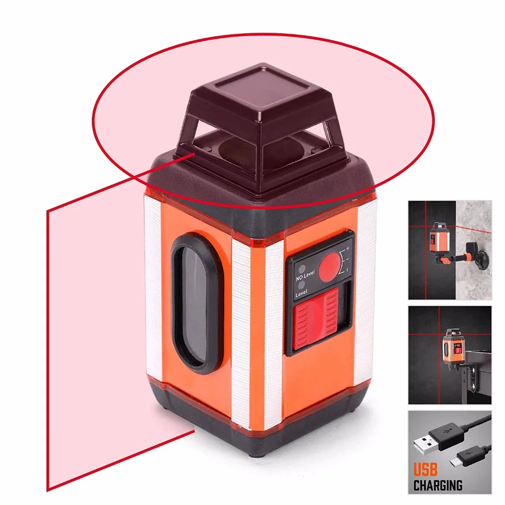 

Laser Level, HORUSDY 360-Degree Horizontal Line & Vertical,Rotatable 360 Degree with Magnetic Base, Mounting Clip, UPS Charging