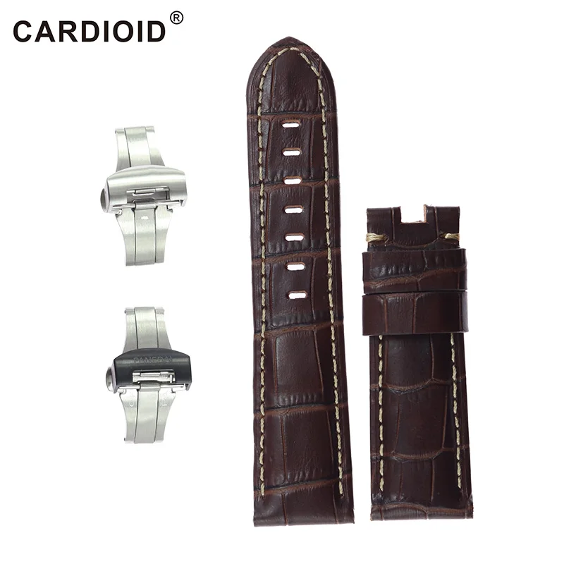 

24mm Cow Leather Men Watchband For PANERAI Band With Clasp Thick Handwork Watch Strap For RADIOMIR Band Clock Sport Bracelet