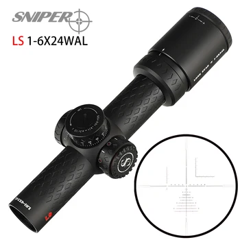 شراءقناص LS 1-6X24 وول 35 مللي متر أنبوب المدمجة Riflescope الزجاج محفورا شبكاني الأحمر مضيئة البصر الأبراج قفل إعادة تعيين نطاق بندقية