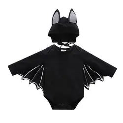 Для маленьких девочек и мальчиков Batmen Косплэй 2 шт. комплекты костюм на Хэллоуин для детей крыло летучей мыши черный комбинезон Todder Боди