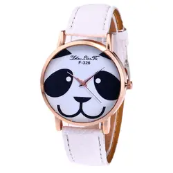 Горячая мода мультфильм панда лицо печати креативные женские часы торговая марка кварцевых часов уникальный циферблат дизайн кожаный