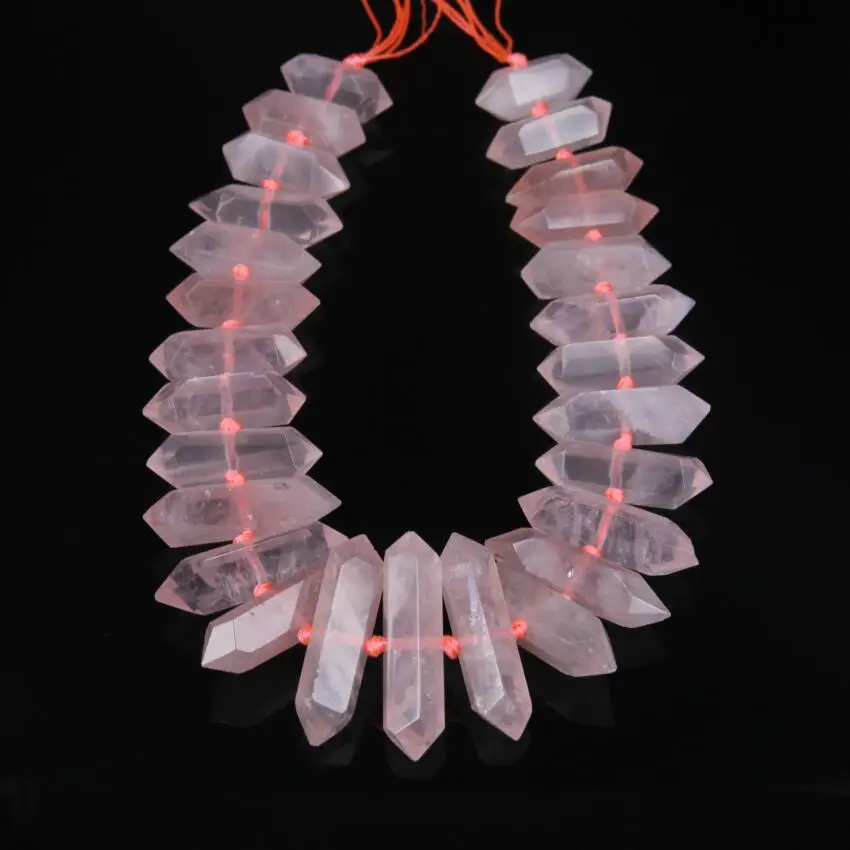 26pcsstr Madagascar Materia Rose Quartz Faceted Stick Point PendantsNatural Stones Raw Crystals Double Drilled Nugget Necklace