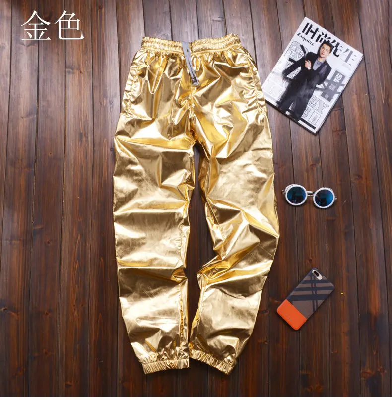 Plus size 8XL Spring Women Loose Silver Harem Pants Female Casual Shiny jogger sweatpants Women Motorcycle Metallic trousers