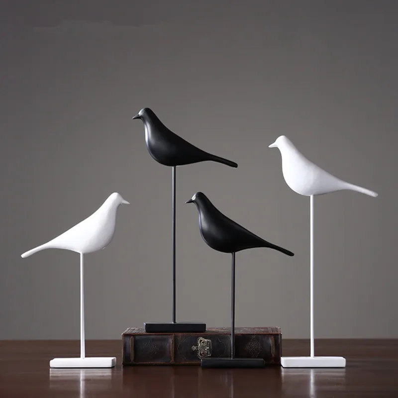 Nordic black and white ins resin tall birds ornaments home decor crafts