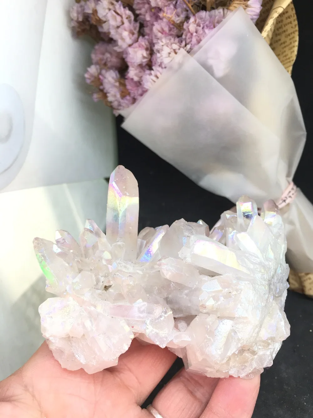 

PRETTY Aura Quartz Crystal Bismuth Titanium Silicon Clusters SPECIMEN
