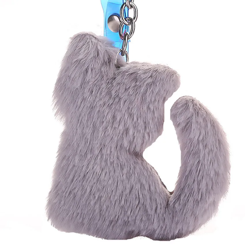

Cute Cat 12 Colors Pompom Keychain Fluffy Artificial Rabbit Blue Leather Key Chain Gifts for Women Car Girl Kids Bag Jewelry