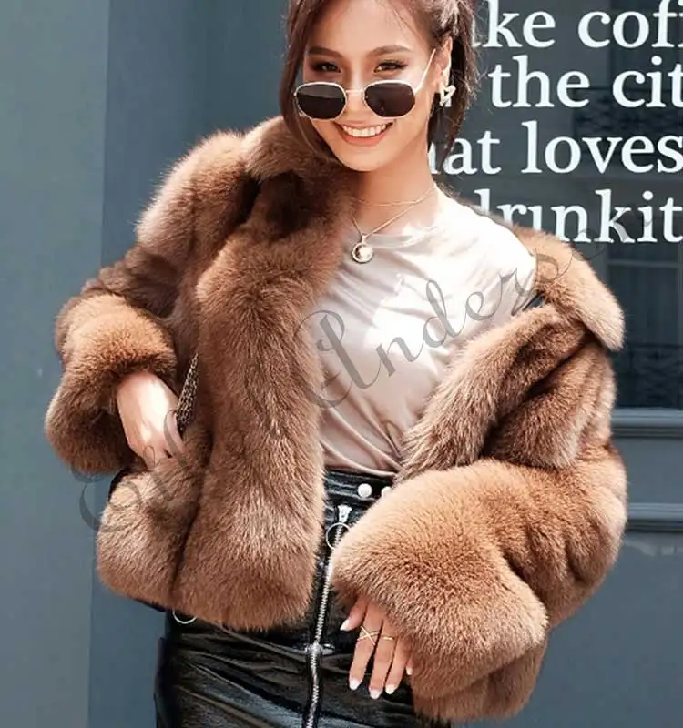 ETHEL ANDERSON зимнее модное пальто из лисьего меха с лисьим мехом, стильная куртка с длинными рукавами и отложным воротником для женщин