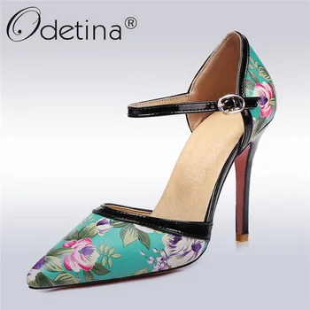 

Odetina New Fashion Women Buckle Strap Pumps Printed Stiletto Heel Party Shoes Ladies Pointed Toe D'Orsay Pumps Big Size 47