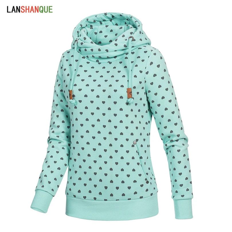 

LANSHANQUE Autumn long-sleeved print loose hooded S-5XL plus size hoodies Harajuku women pullover tracksuit
