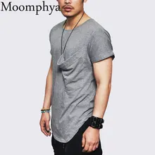 Moomphya, новинка, Мужская футболка свободного кроя с большим карманом и отворотами, удлиненная футболка с закругленным подолом, забавная уличная одежда в стиле хип-хоп