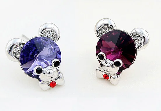 Женские серьги гвоздики с кристаллами Сваровски маленького медведя|bear earrings|bear