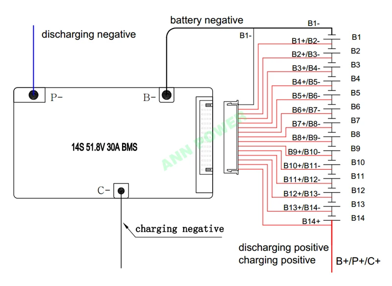 51,8 V литий-ионный аккумулятор bms 3,7 V 14S 30A BMS с функцией баланса разный порт зарядки и разряда