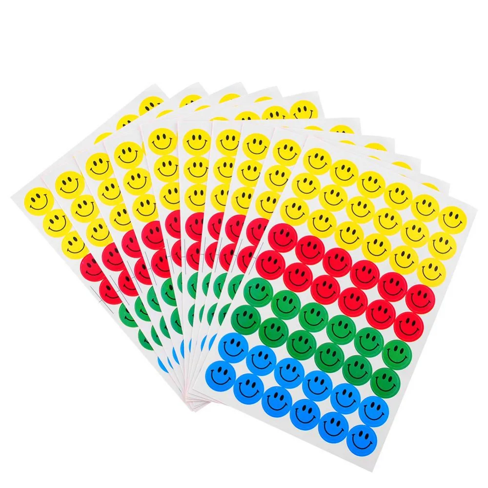 MOONBIFFY New Cute 10 sheets(540pcs) Colourful Round Smile Face Stickers Decal Kids Children Teacher Praise Merit office
