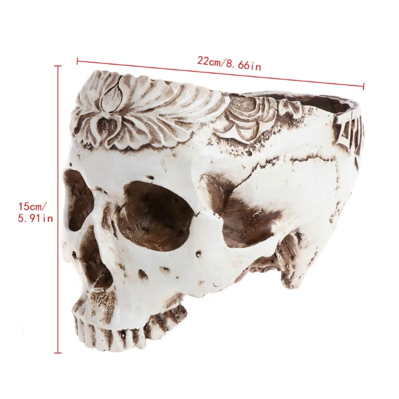 Смола готический череп голова цветочный горшок Плантатор Контейнер домашний бар орнамент Декор