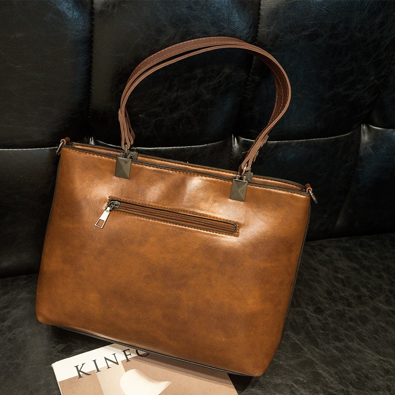Retro PU Leather Women Shoulder Bag Female Causal Totes for Daily Shopping Handbag