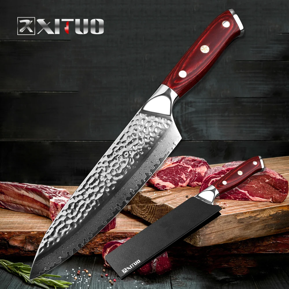  XITUO 7.5 In Damascus Chef Knife Handmade Forged 67 Layer Damascus Steel Blade Kitchen Cleaver Sash - 33009092326