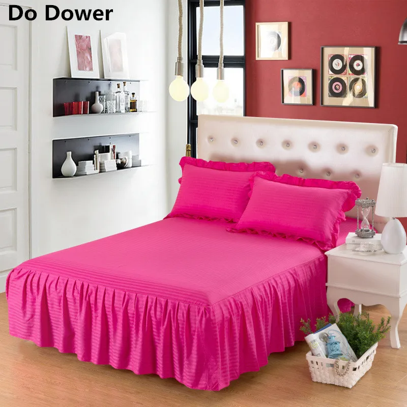 100 Cotton pure color fitted sheet skirt pillowcases beddingfitted