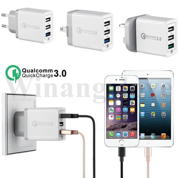 Быстрое зарядное устройство с 3 портами(стандарт порты Eu/US/UK Ac домашние дорожные Настенные зарядное устройство быстрой зарядки адаптивной qc 3,0 адаптер для iphone 7 8 x для samsung s7 s8