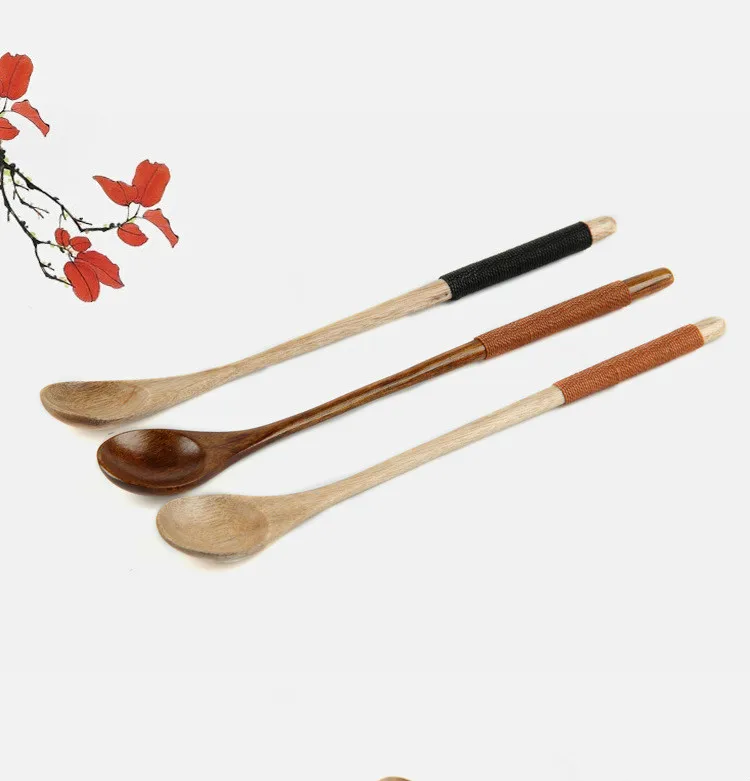 Творческий 10 шт./упак. изысканный прекрасный Экологичные японский посуда ручка Кофе деревянный Упакованные ложки провод эллипса рот