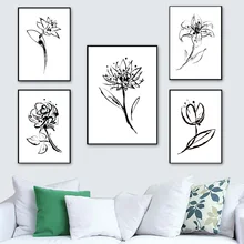 Flower Black White Minimalist With Hat Wall Art Canvas Painting Nordic Posters And Prints Wall Pictures For Living Room Decor