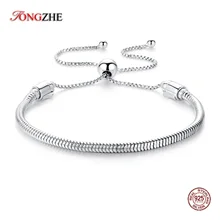 TONGZHE стерлингового серебра 925 Браслеты и браслеты Регулируемые бусины DIY ювелирные изделия браслет для женщин аксессуары для мужчин змея цепь